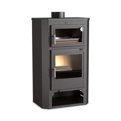 *EXPO* Estufa de leña FM M-104 de 15,1 kW con horno envolvente y leñero